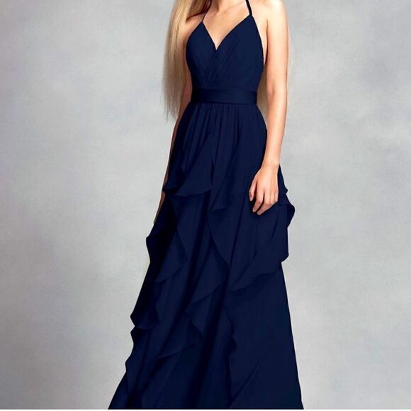 NEW Vera Wang Navy Halter Chiffon Dress - Picture 1 of 3